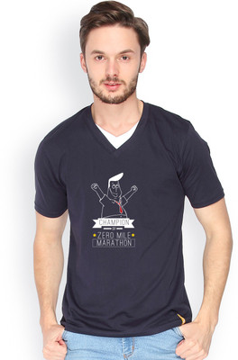 

Campus Sutra Solid Men V-neck Dark Blue T-Shirt