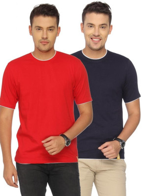 

Campus Sutra Solid Men Round Neck Dark Blue, Red T-Shirt(Pack of 2