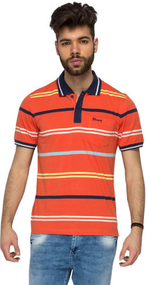 

Blumerq Striped Men's Polo Neck Multicolor T-Shirt, Navy orange;yellow