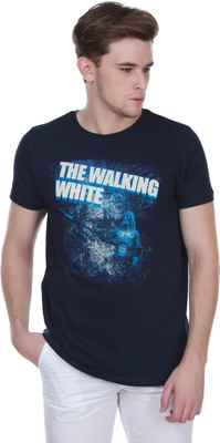 

White Kalia Printed Men's Round Neck Blue T-Shirt, Navy blue