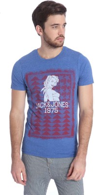 Jack & Jones Graphic Print Men Round Neck Blue T-Shirt at flipkart