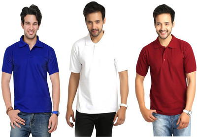 

Keepsake Solid Men's Polo Neck Multicolor T-Shirt(Pack of 3), Dark white