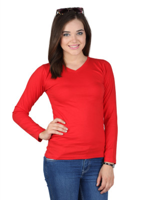 

SayItLoud Solid Women's V-neck Red T-Shirt