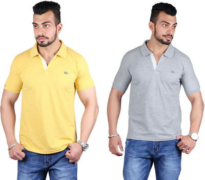

Shineway Solid Men's Polo Neck Gold, Grey T-Shirt(Pack of 2