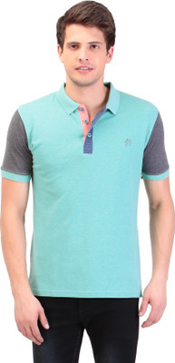 

TAG-7 Solid Men Polo Neck Light Blue T-Shirt