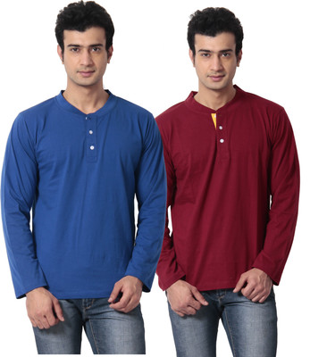 

Leana Solid Men' Henley Multicolor T-Shirt(Pack of 2
