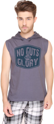 

SayItLoud Printed Men' Hooded Grey T-Shirt, Dark grey