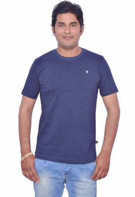 

Leaf Solid Men's Round Neck Blue T-Shirt