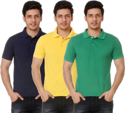 

TeeMoods Solid Men's Polo Neck Dark Blue, Green, Yellow T-Shirt(Pack of 3), Green;navy;yellow