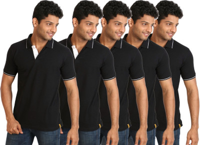 

Campus Sutra Solid Men Polo Neck Black T-Shirt(Pack of 5