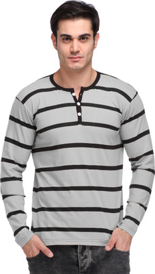 

Leana Striped Men's Henley Grey, Black T-Shirt