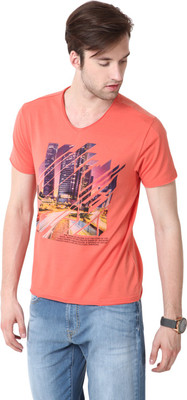 

Mudo Printed Men's V-neck Orange T-Shirt