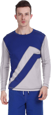 

Zobello Self Design Men's Round Neck Multicolor T-Shirt, Rich royal;soft grey