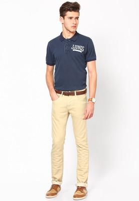 Jack & Jones Solid Men' Polo Neck Dark Blue T-Shirt, Mood indigo