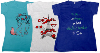

IndiWeaves Girls Printed, Solid T Shirt(Multicolor, Blue & gray & blue