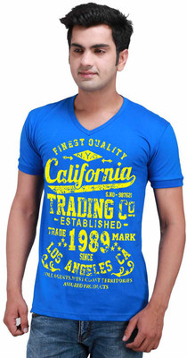 

Inkovy Graphic Print Men's V-neck Blue T-Shirt