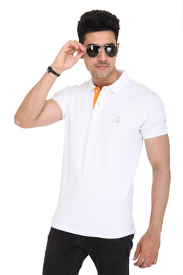 

Colors & Blends Solid Men's Polo Neck White T-Shirt
