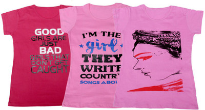 

IndiWeaves Girls Printed, Solid T Shirt(Multicolor, Pink & pink & pink