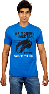 

Red Line Graphic Print Men' Round Neck Blue T-Shirt, Imperial blue