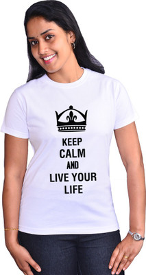 

Zorba Mart Printed Women' Round Neck White T-Shirt