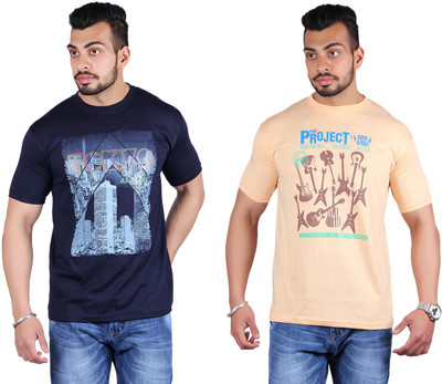 

Shineway Printed Men's Round Neck Multicolor T-Shirt(Pack of 2