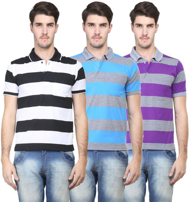 

Vimal Striped Men's Polo Neck Multicolor T-Shirt(Pack of 3