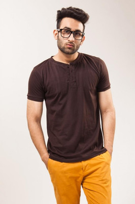

Unisopent Designs Solid Men's Henley Brown T-Shirt