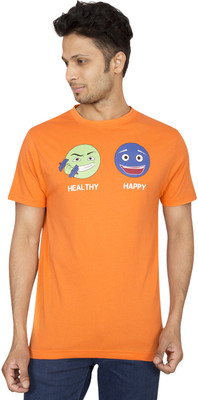 

Red Line Graphic Print Men's Round Neck Orange T-Shirt