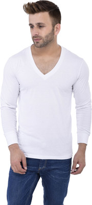 Price History of Vivid Bharti Solid Men V-Neck White T-Shirt from