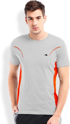 

2Go Solid Men Round Neck Grey T-Shirt, Charcoal/red
