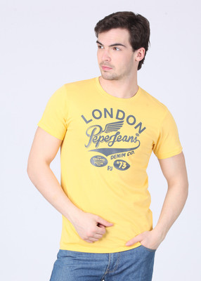 

Pepe Jeans Printed Men's Round Neck Yellow T-Shirt, Gold