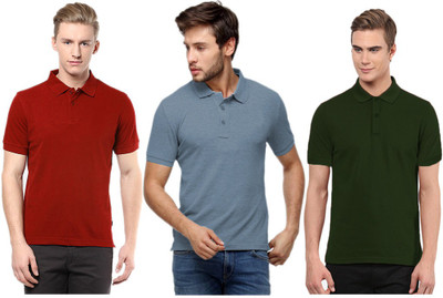 

Gold Axe Solid Men's Polo Neck Red, Light Blue, Green T-Shirt(Pack of 3, Green;light blue;red