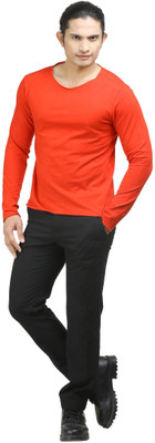 

Oviyon Solid Men's Boat Neck Red T-Shirt, High risk red