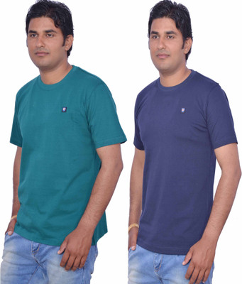 

Leaf Solid Men' Round Neck Blue, Green T-Shirt(Pack of 2