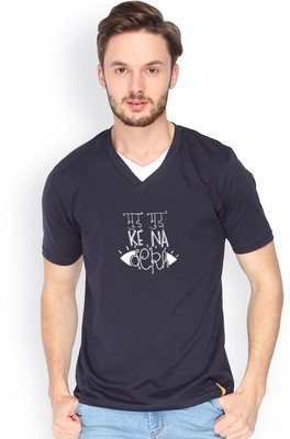

Campus Sutra Solid Men V-neck Dark Blue T-Shirt