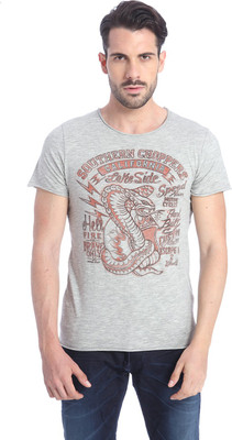 

Jack & Jones Printed Men's Round Neck Grey T-Shirt, Light grey melange