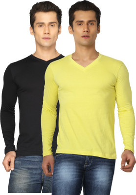 

Joke Tees Solid Men's V-neck Black, Gold T-Shirt(Pack of 2