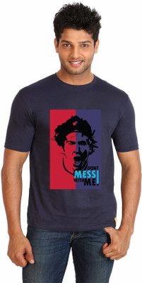 

Campus Sutra Printed Men Round Neck Blue T-Shirt