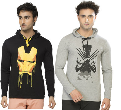 

Alan Jones Printed Men's Hooded Black, Grey T-Shirt(Pack of 2