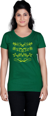 

Tantra Graphic Print Women's Round Neck Dark Green T-Shirt, Vivid green