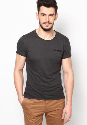 

Jack & Jones Solid Men's Round Neck Brown T-Shirt, Dark grey