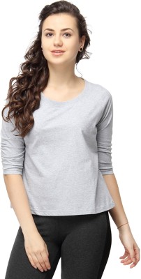 CAMPUS SUTRA Solid Women Round Neck Grey T-Shirt