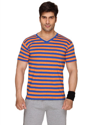 

SayItLoud Striped Men's V-neck Orange, Blue T-Shirt, Blue;orange