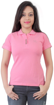 

FCK-3 Woven Women's Polo Neck Pink T-Shirt
