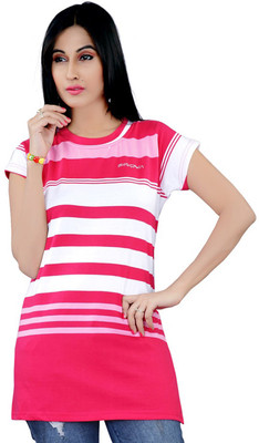 

Mint Striped Women's Round Neck Pink T-Shirt