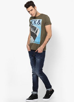 

Jack & Jones Graphic Print Men's Round Neck Green T-Shirt, Olive night