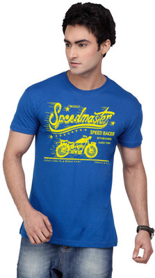 

Inkovy Graphic Print Men' Round Neck Blue T-Shirt