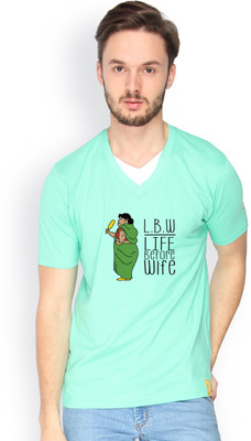 

Campus Sutra Solid Men V-neck Green T-Shirt, Sea green