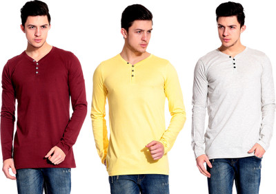 

Lemon & Vodka Solid Men' Henley Multicolor T-Shirt(Pack of 3, Maroon