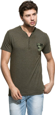 

Mufti Solid Men's Henley Light Green T-Shirt, Olive